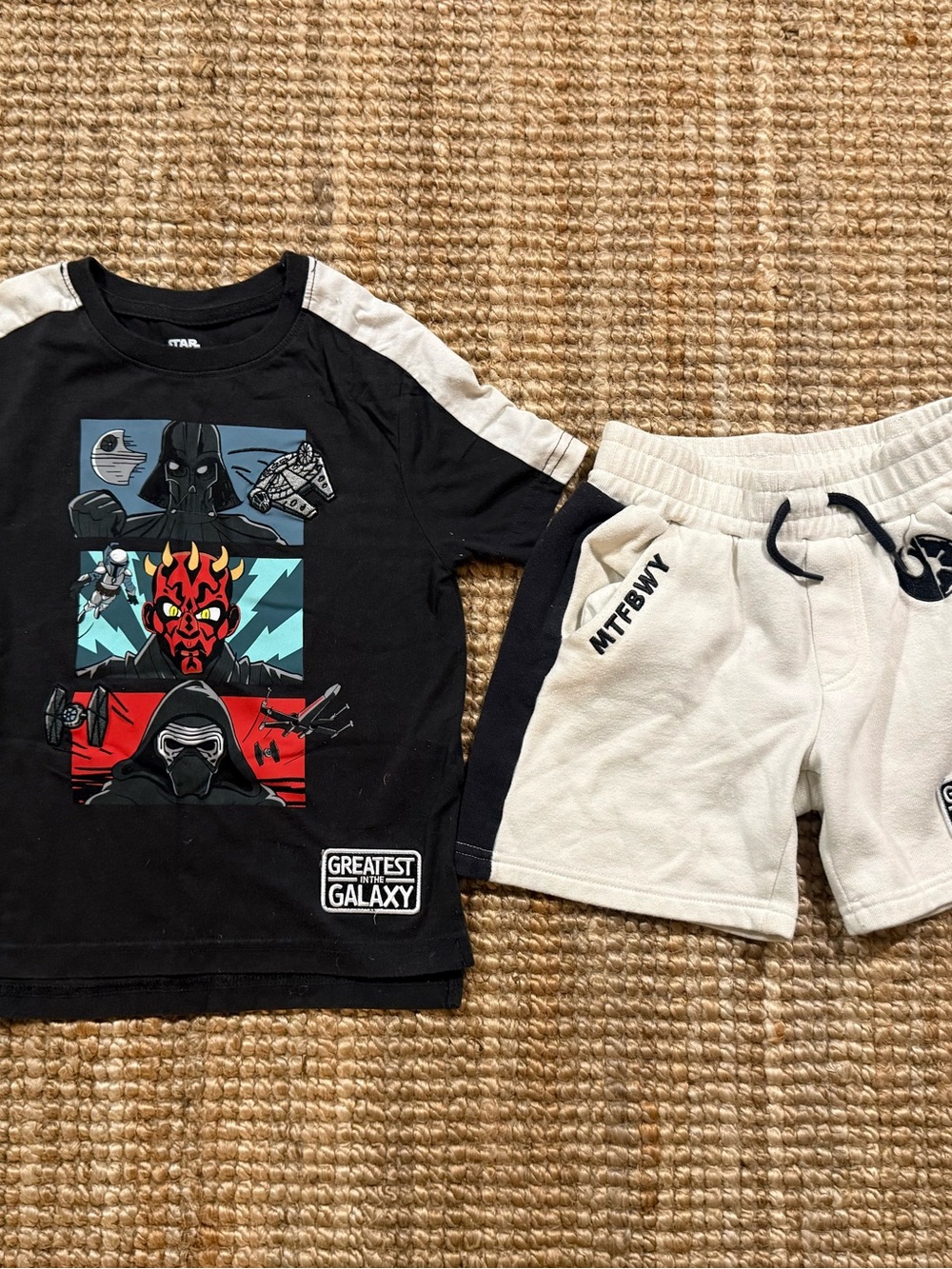 Star Wars Black & Cream Graphic Long Sleeve Tee with Cream Shorts
